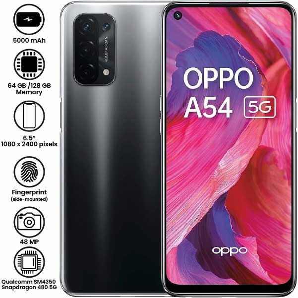 Oppo A54 5G smartphone, available at Mobitel UK